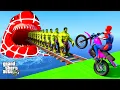 Download Lagu GTA 5 Crazy Ragdolls | Colorful Spiderman by Dirt Bike On Hulk Bridge (Spider Shark Jumps)