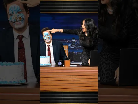 #SalmaHayekPinault shows Jimmy her La Mordida birthday tradition 😭 #FallonTonight