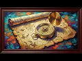 Vintage Map Compass Painting Dark Wood Frame TV Art Adventure 4K TV Art Screensaver - 2 Hrs