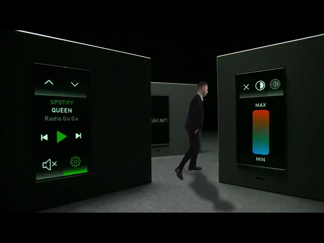 Пулт за управление 2.65" с 4 виртуални бутона KNX 30x60 Signum EKINEX, EK-EV3-TP-TER на интерактивен дисплей.