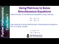 Using Matrices to Solve Simultaneous Equations Mr Mathematics