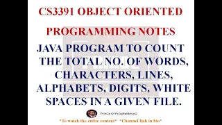 JAVA PROGRAM TO COUNT THE TOTAL NO OF ALPHABETS DIGITS CS3391 OBJECT ORIENTED PROGRAMMING NOTES