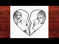 Como dibujar una pareja triste dentro de un corazon rotoTutorial de dibujo a lapiz emocional