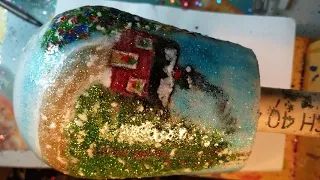 Hand painted Christmas stemless wine glass