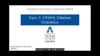 Nursing Research Learning Series Topic 3 CINAHL Database Orientation