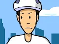 Tim rides a bicycle while Moby crashes into all robots for ignore Tim to past the right instead left
