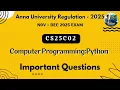 CS25C02 Computer Programming Python important questions in tamil Anna university regulation 2025