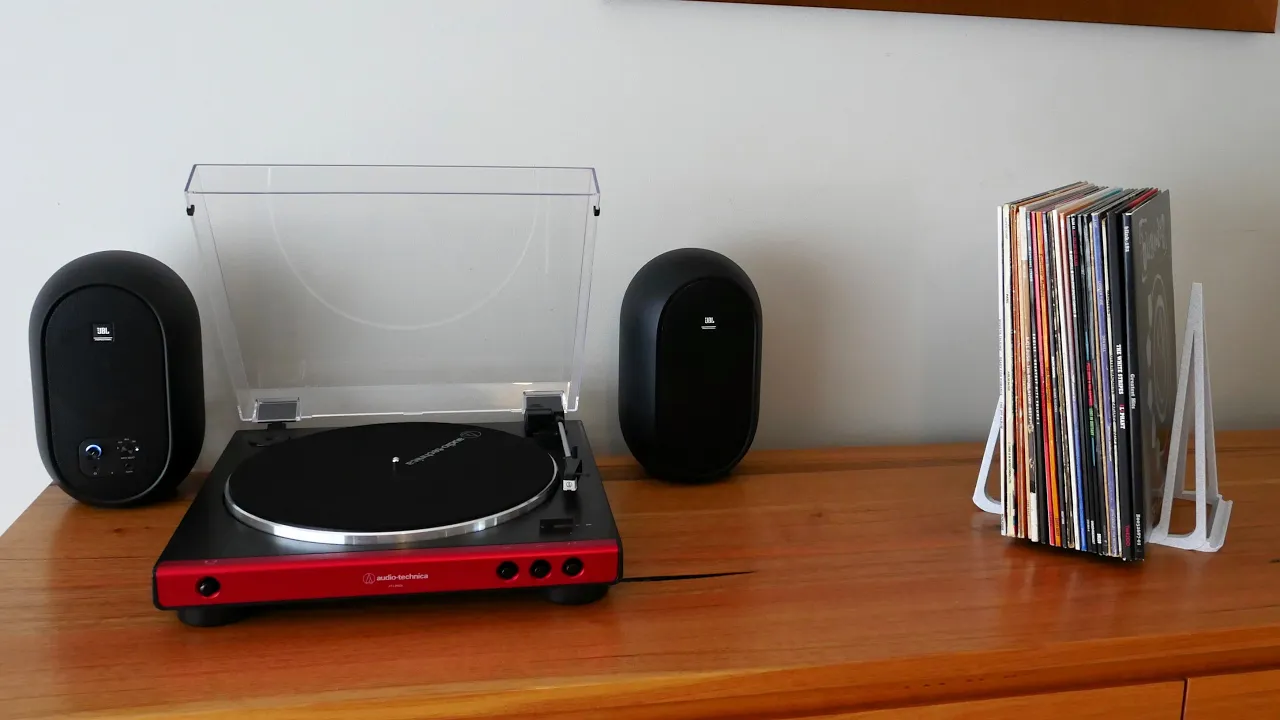 Vinyl Record Holder with 'Now Playing' Shelf