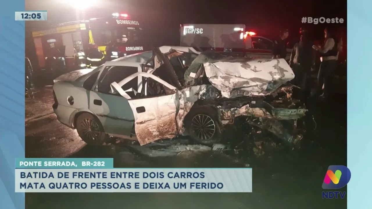Batida de frente entre dois carros mata quatro pessoas e deixa um ferido em Ponte Serrada