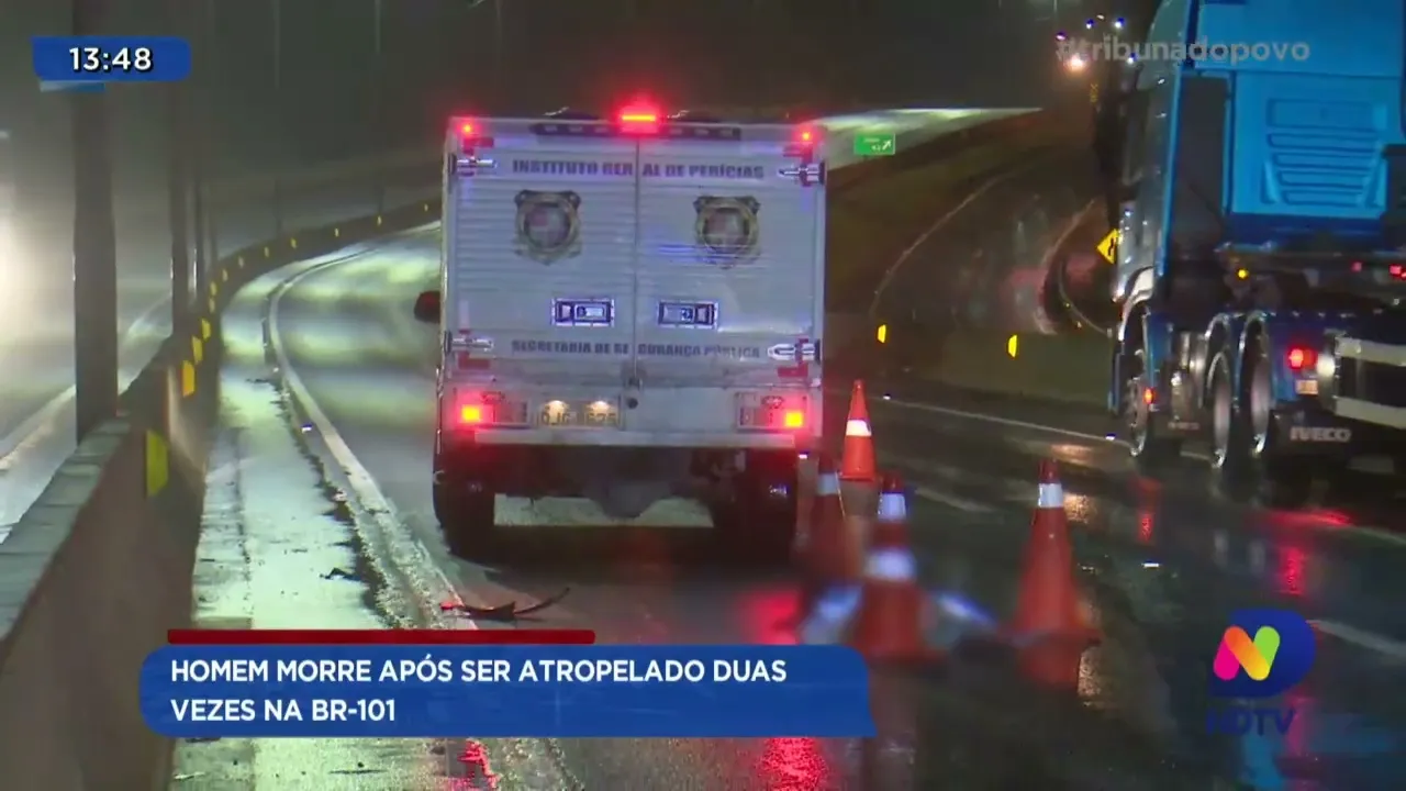 Homem morre após ser atropelado duas vezes na BR-101