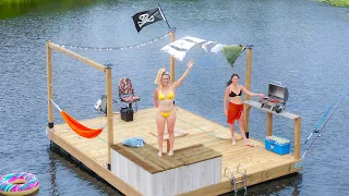 We Built A Homemade Raft Boat with Electric Motor