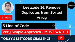 Leetcode 26 Remove Duplicates from Sorted Array Hindi
