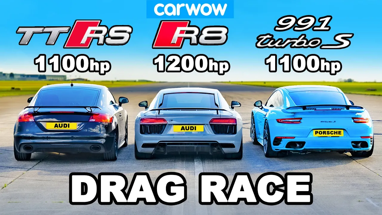 Audi TT RS (1100hp) v R8 (1200hp) v 911 Turbo (1100hp) : DRAG RACE