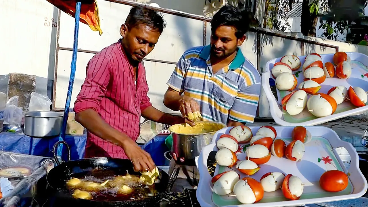 Half Egg And Half Tomato Bonda   Most Unique Street Food Of India   KikTv Network
