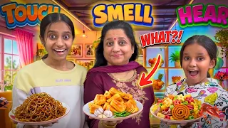 Mom vs Kids 😱 Touch, Smell & Hear Food Challenge