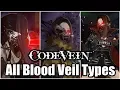 CODE VEIN - All Blood Veil Types So Far Parry Backstab Animations Showcase Network Test