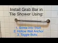 Install Grab Bar in Tile Shower Using Wood Srews Hollow Wall Anchors and Toggle Bolts