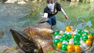 😱 An incredible treasure hunt girl finds evolved giant mussel full of valuable shiny pearls inside