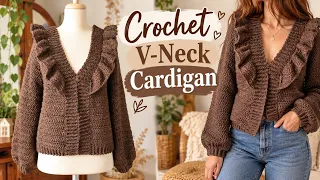 Crochet V-Neck Cardigan With Frills