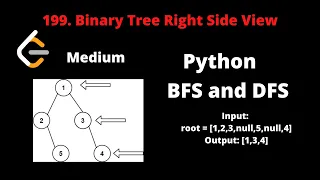 LEETCODE 199 BINARY TREE RIGHT SIDE VIEW PYTHON BFS and DFS