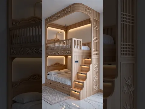 Traditional Chinese-Style Solid Wood Bunk Bed | Beautiful Kids’ Room Transformation #home