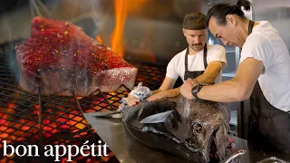 A Day at LA s Hottest Japanese Restaurant Breaking Down a 137lb Tuna On The Line Bon Appetit