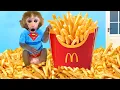 Download Lagu Monkey Baby Bon Bon eats potato chips with duckling in the garden and drinks a bottle of fruit milk