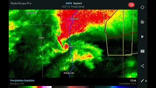 Gaylord Michigan tornado Friday May 20 2022 Doppler Radar Base Ref