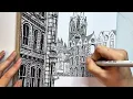 Ink Drawing Timelapse Gothic Architecture Long Version