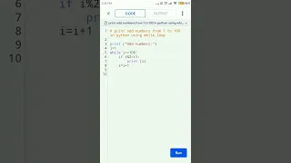 print odd numbers from 1 to 100 in python using while loop