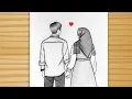 Muslim Couple Drawing - How to draw a cute couple How to draw muslim Couple drawing easy drawing