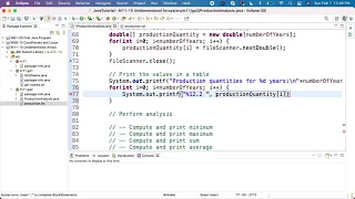 Java M11GA2P1d Production Analysis - Print array in a table