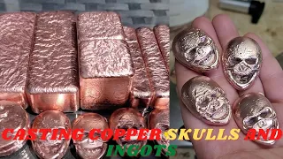 Casting copper skulls and ingots - Devil Forge