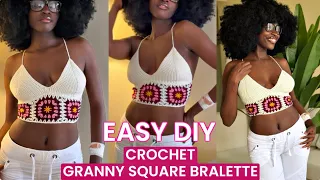 Easy crochet granny square bralette | Beginner friendly