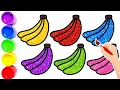 Banana Coloring for Kids Learn Colors with Glitter Banana Drawing Easy Coloring For Kids