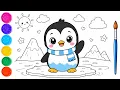 Cute Penguin Painting Coloring for Kids Toddlers Let s Draw Glitter Paint