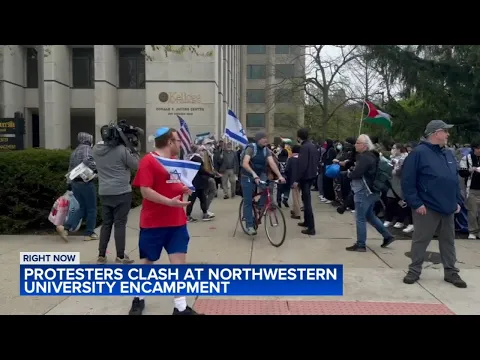 Download MP3 Israel supporters show up at pro-Palestinian encampment at Northwestern, resulting in standoff