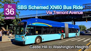 NYCT Bx36 LIMITED Bus Ride SBS Scheme Via Tremont 2018 New Flyer XN60 1072 to Washington Heights