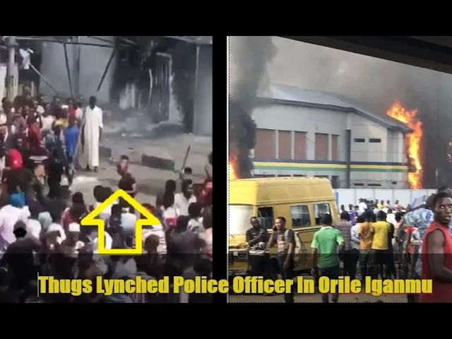 Thugs lynching a Police Officer in Orile Iganmu Lagos