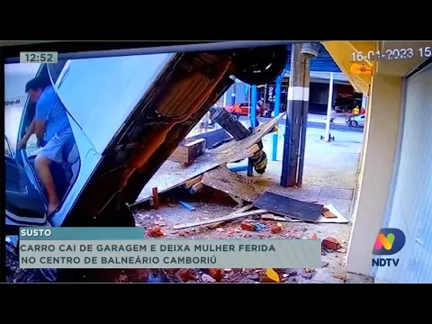 Carro cai de garagem e deixa mulher ferida no centro de Balneário Camboriú