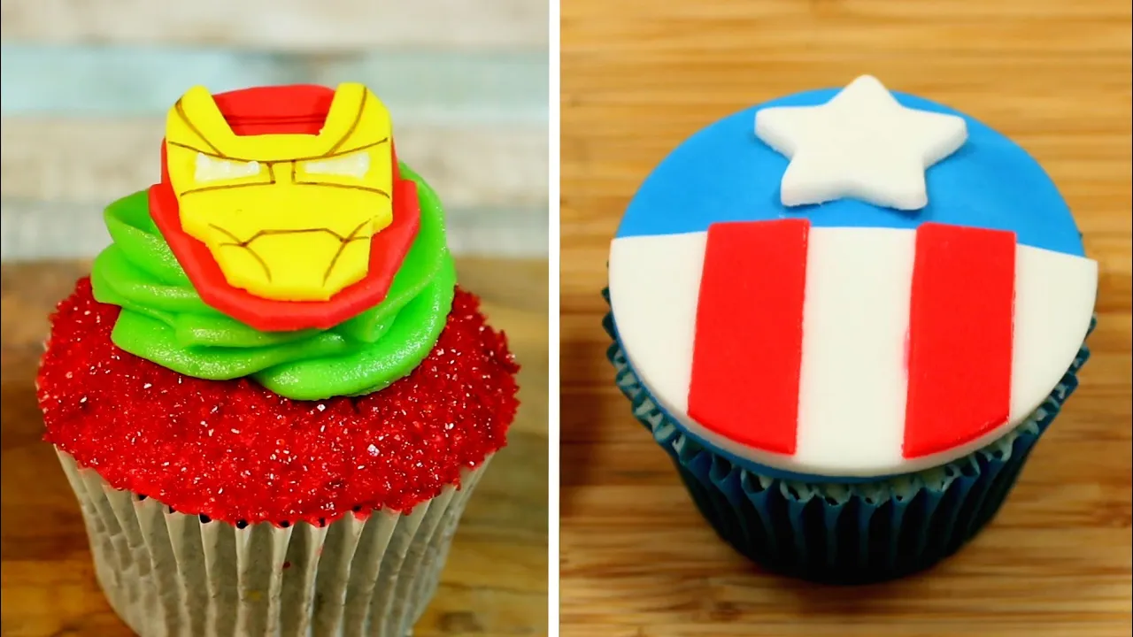 Ironman and Captain America Cupcakes   Superhero Cupcake Decoration Ideas  By Hoopla Recipes