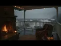 Crackling Fire & Ocean Rain | Cozy Porch Ambience with Distant Thunder