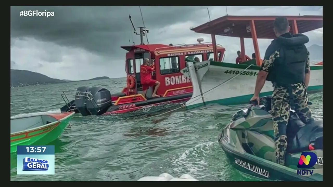 Ventos perigosos: barco naufraga em Florianópolis, mas tripulação é resgatada ilesa