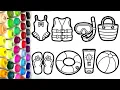 Summer Beach Essentials Coloring Pages Satisfying Coloring