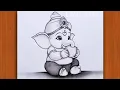 How to Draw Ganapti Ganesh With Modak - Pencil Chitra Ganesh Chaturthi drawing Easy Pencil Drawing