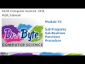 GCSE Computer Science Programming Functions Subroutines Procedures OCR J277 AQA 8525