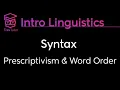Introduction to Linguistics Word Order Grammaticality Word Classes