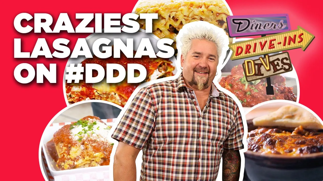 10 Craziest #DDD Lasagna Videos with Guy Fieri   Diners, Drive-Ins and Dives   Food Network