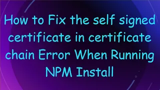 How to Fix the self signed certificate in certificate chain Error When Running NPM Install