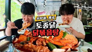 계곡 실컷 놀고 엄청 큰 토종닭 닭볶음탕 먹방 | 유부둘 계곡 먹방